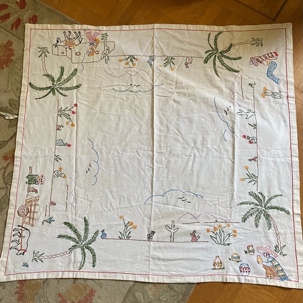 Vintage Mexican theme embroidered tablecloth